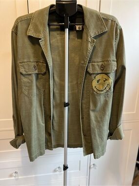 Lucky Brand Olive Green Smiley Patch Utility Jacket